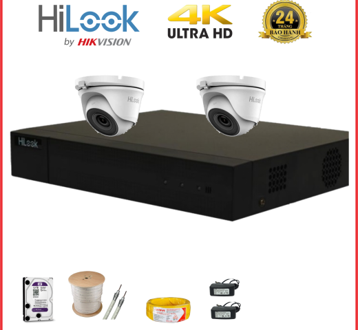 Trọn bộ 02 camera dome HILOOK full HD 1080P chất lượng cao COMBO 02DAVHilook2.0