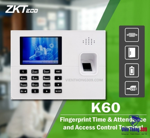 Máy Chấm Công Bằng Dấu Vân Tay ZKTECO K60 PRO